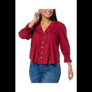TWRHLL by Christie Brinkley Women's Ruffle Front Blouse Ruby Red - Regular